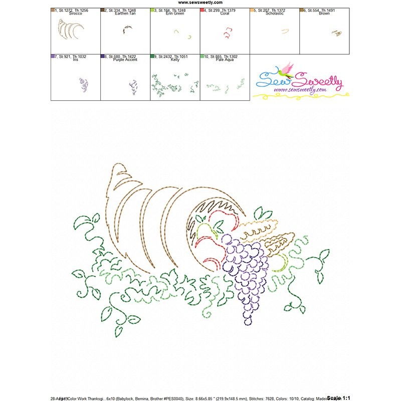 Color Work Thanksgiving-1 Bean/Vintage Stitch Machine Embroidery Design Pattern-3