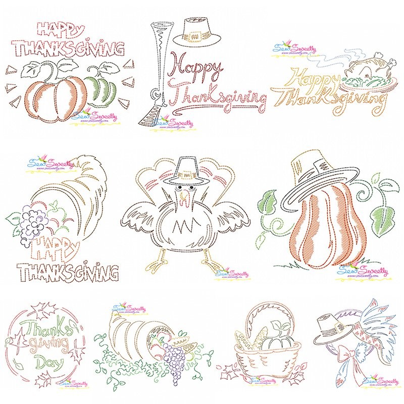 Color Work Thanksgiving Bean/Vintage Stitch Machine Embroidery Design Bundle-1