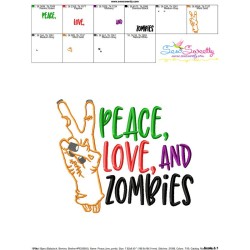 Peace Love Zombies Halloween Lettering Embroidery Design Pattern-3
