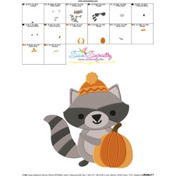 Cute Fall Raccoon Embroidery Design Pattern-4