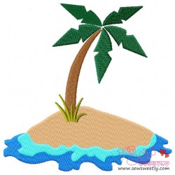 Palm Tree On Island Embroidery Design Pattern-3