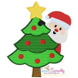Santa Christmas Tree Peeker Embroidery Design Pattern-2