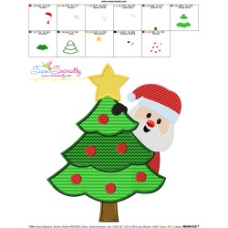 Santa Christmas Tree Peeker Embroidery Design Pattern-4