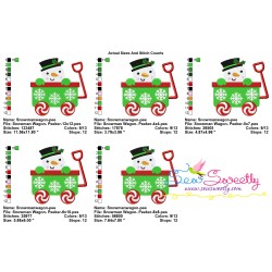 Snowman Wagon Peeker Embroidery Design Pattern-4