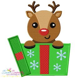 Reindeer Gift Peeker Embroidery Design Pattern-2
