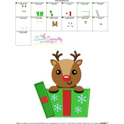 Reindeer Gift Peeker Embroidery Design Pattern-4