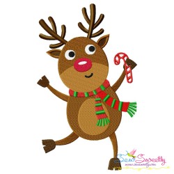 Dancing Reindeer With Candy Cane Embroidery Design Pattern-2