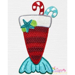 Christmas Mermaid Drink Embroidery Design Pattern-2