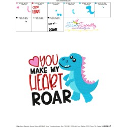 You Make My Heart Roar Dinosaur Valentine Embroidery Design Pattern-3