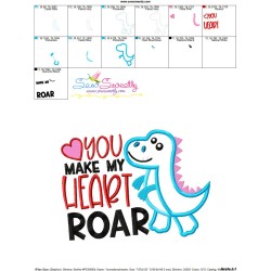 You Make My Heart Roar Dinosaur Valentine Applique Design Pattern-3