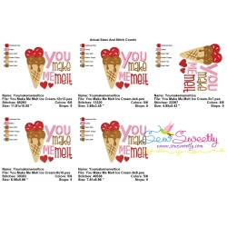 You Make Me Melt Ice Cream Cone Valentine Embroidery Design Pattern-2