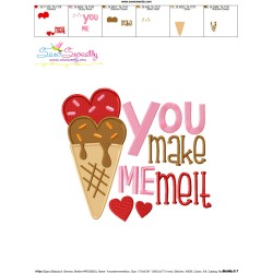You Make Me Melt Ice Cream Cone Valentine Embroidery Design Pattern-3