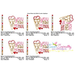 You Make Me Melt Ice Cream Cone Valentine Applique Design Pattern-2