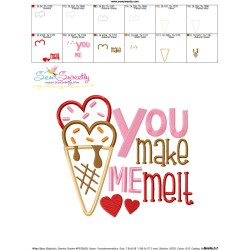 You Make Me Melt Ice Cream Cone Valentine Applique Design Pattern-3