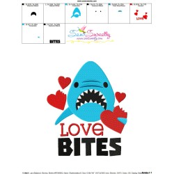 Shark Love Bites Valentine Lettering Embroidery Design Pattern-3