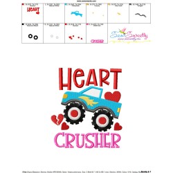 Heart Crusher Monster Truck Valentine Lettering Embroidery Design Pattern-3