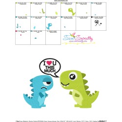 I Love You- Dinosaur Couple Valentine Embroidery Design Pattern-3