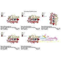 Wine Is My Valentine Lettering Embroidery Design Pattern-2