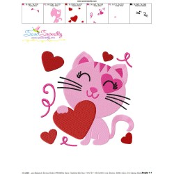 Valentine Heart Kitty Cat Embroidery Design Pattern-3