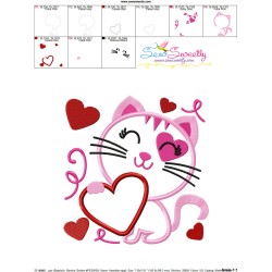 Valentine Heart Kitty Cat Applique Design Pattern-3