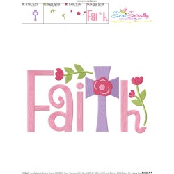 Faith Floral Cross Lettering Embroidery Design Pattern-3