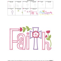 Faith Floral Cross Lettering Applique Design Pattern-3