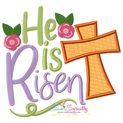 He Is Risen Cross Lettering Applique Design Pattern-1