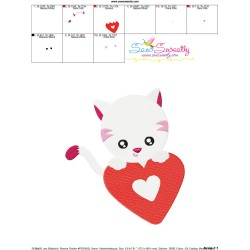 Valentine Baby Cat Heart Embroidery Design Pattern-3
