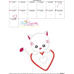 Valentine Baby Cat Heart Applique Design Pattern-3