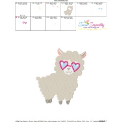 Valentine Llama Heart Glasses Embroidery Design Pattern-3