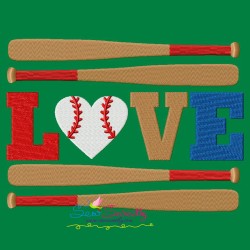 Love Baseball Bats Lettering Embroidery Design Pattern-1