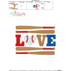 Love Baseball Bats Lettering Embroidery Design Pattern-3