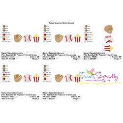 Baseball Mitt Popcorn Trio Embroidery Design Pattern-2