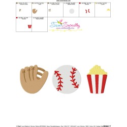 Baseball Mitt Popcorn Trio Embroidery Design Pattern-3