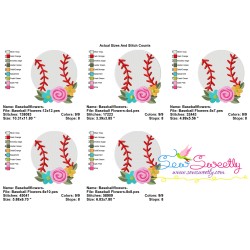 Baseball Flowers Embroidery Design Pattern-2