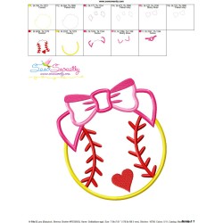 Softball Bow Applique Design Pattern-3
