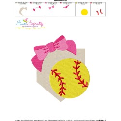 Softball Home Plate Bow Embroidery Design Pattern-3