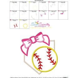 Softball Home Plate Bow Applique Design Pattern-3