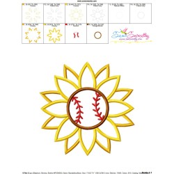Baseball Sunflower Applique Design Pattern-3