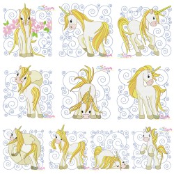 Golden Unicorn Blocks Embroidery Design Bundle-1