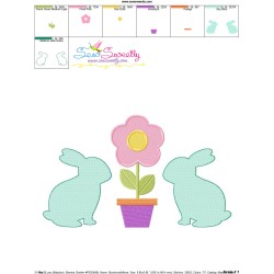 Bunnies With Flower Embroidery Design Pattern-3