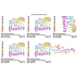No Rain No Flowers Lettering Embroidery Design Pattern-2