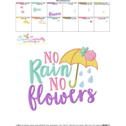 No Rain No Flowers Lettering Embroidery Design Pattern-3