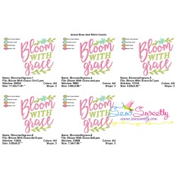 Bloom With Grace Spring Lettering Embroidery Design Pattern-2