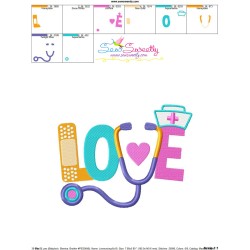Love Nursing Stethoscope Bandage Lettering Embroidery Design Pattern-3