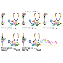 Flowers Stethoscope Medical Embroidery Design Pattern-2