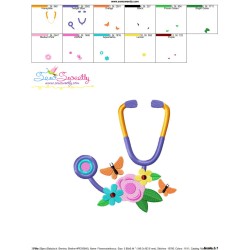 Flowers Stethoscope Medical Embroidery Design Pattern-3