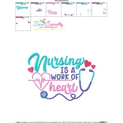 Nursing Is a Work of Heart Lettering Embroidery Design Pattern-3
