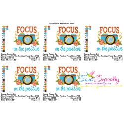 Focus On The Positive Floral Camera Lettering Embroidery Design Pattern-2
