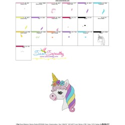 Cute Unicorn Face Floral Embroidery Design Pattern-3